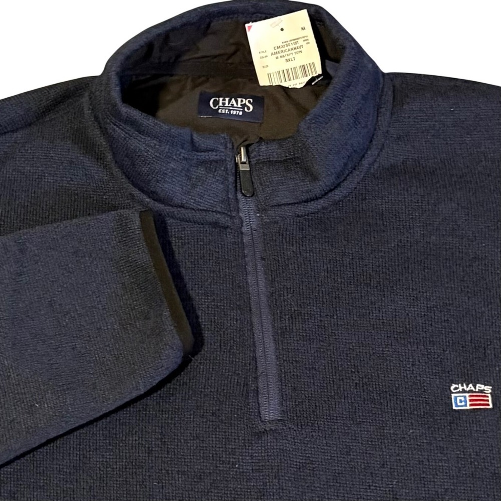 Chaps Quarter Zip Pullover Mens 3XLT Navy Blue Fleece Mock Neck CM32SE110T NEW